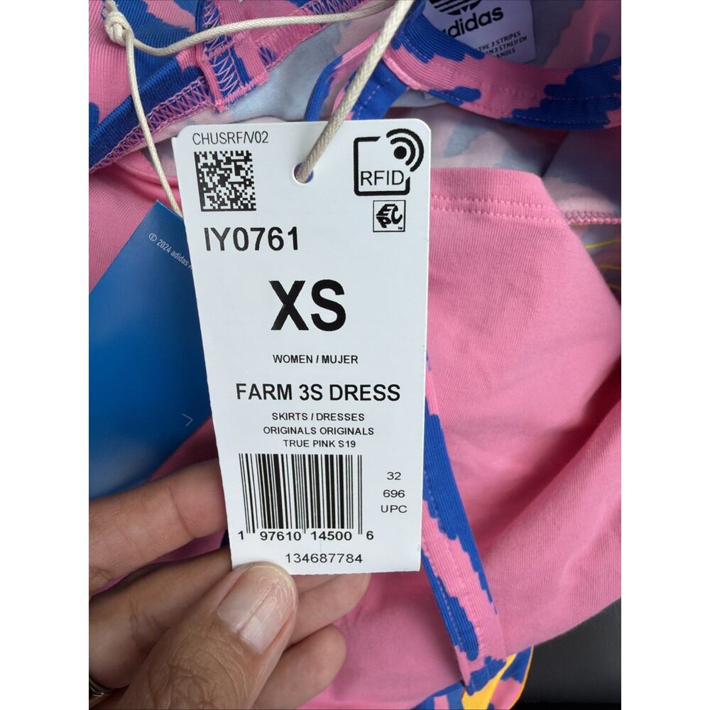 Adidas Farm Rio Dress Womens XS Pink Blue Tropical Print Athletic Midi NWT - Picture 6 of 6